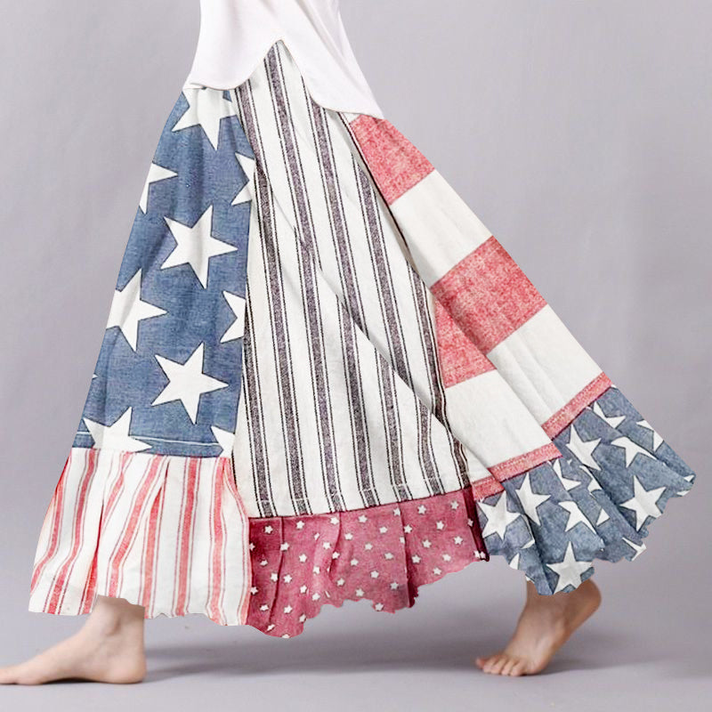 Women's Vintage Independence Day Flag Patchwork Skirt elevenforest