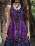 Vintage Lace Celtic Totem Printed Women's Linen Vest Dress elevenforest