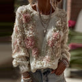 Women's Vintage Rose Floral Art Cozy Crew Neck Sweater elevenforest