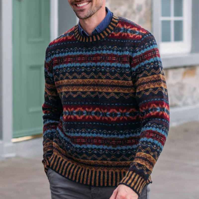 Vintage Warmth Shetland Knit Jacquard Icelandic Crew Neck Sweater（Unisex ） elevenforest
