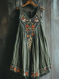Vintage Cottage Floral Embroidered Linen Tank Dress elevenforest