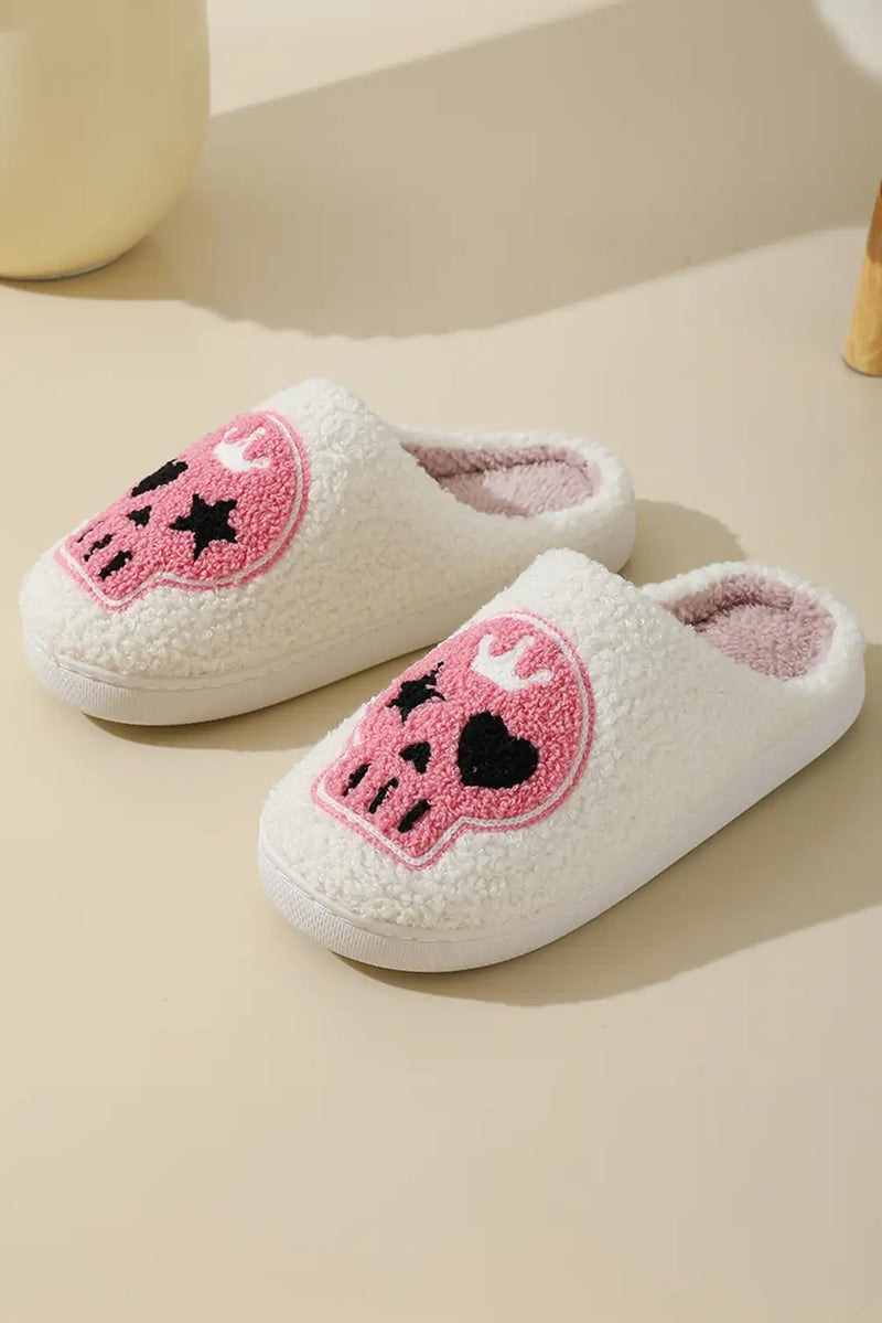 Spooky Skull White Plush Winter Home Slippers