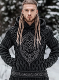 Men's Vintage Viking Celtic Jacquard Chunky Hooded Sweater elevenforest