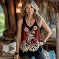 Vintage Floral Print V-neck Sleeveless Tank Top elevenforest