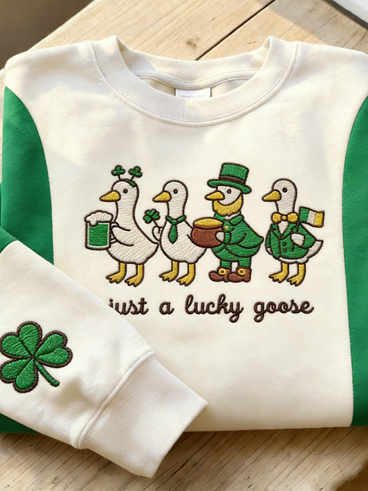 Comstylish Saint Patrick's Day Fun Goose Pattern Casual Round Neck Sweatshirt