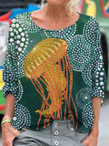 Comstylish Ocean Dot Jellyfish Pattern Women's Linen Shirt