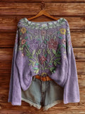Women's Bohemian Floral Sweater - Casual Retro Long-Sleeved Knitwear