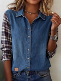 Women's Casual Lapel Plaid Splicing Shirt 
