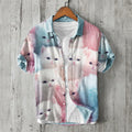 Comstylish Trans Flag Color Fuzzy Cats Pattern Linen Shirt