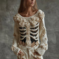 Comstylish Women's Halloween Skeleton Rose Glitter Sweater