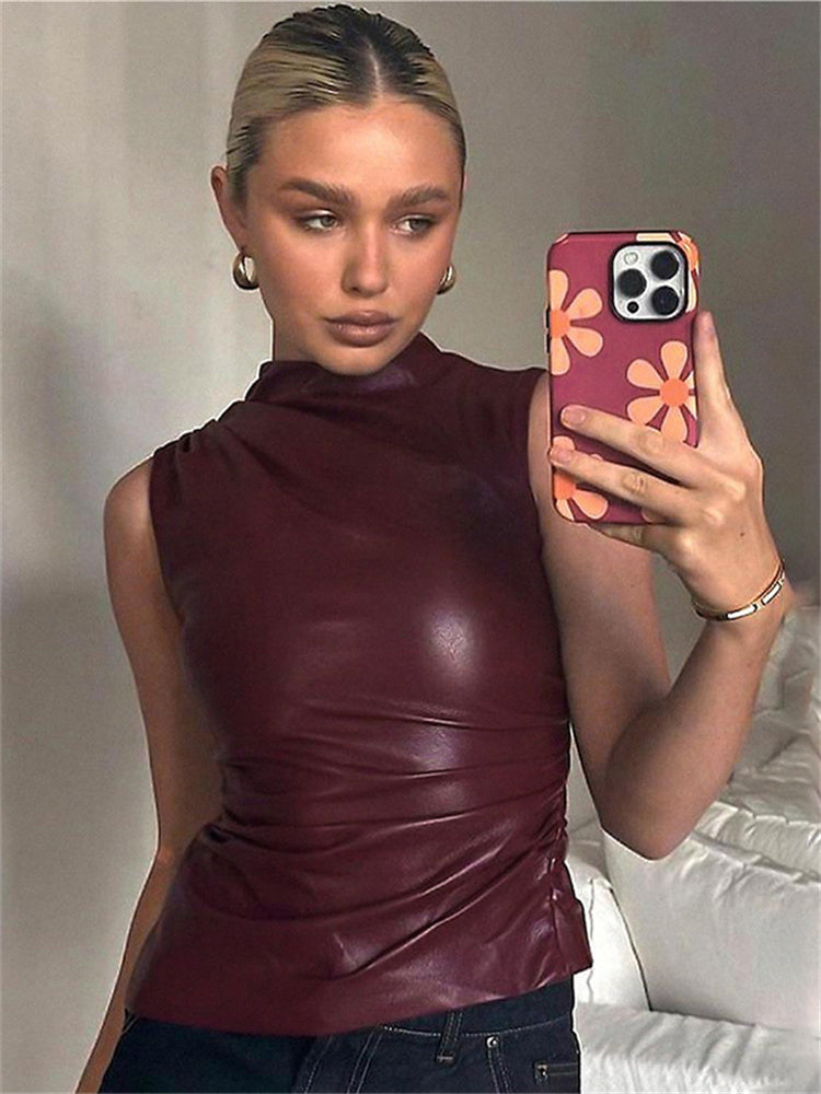 Tossy Pu Leather Tank Top – Sleeveless Slim High Waist Crop Top