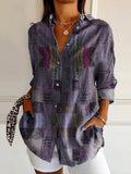 Women's Retro Ethnic Patchwork Art Print Casual Cotton Shirt