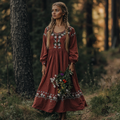 Women's Vintage Floral Embroidered Cotton Linen Dress elevenforest