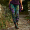 Women's Vintage Rose Floral Pattern Skinny Pants elevenforest