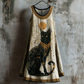 Comstylish Ancient Egyptian Divine Black Cat Linen Tank Dress