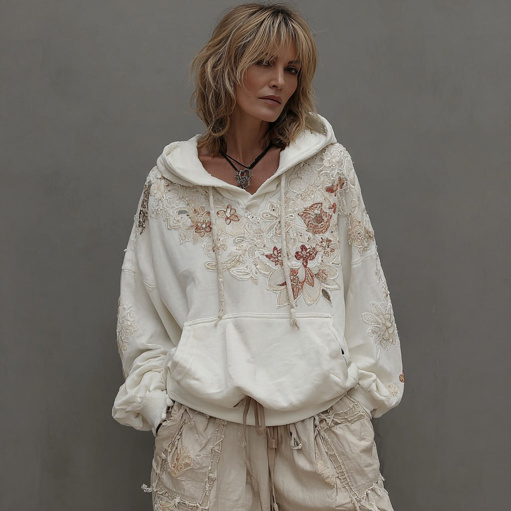 Women's Vintage Rose Floral Art Casual Warm Hoodie elevenforest