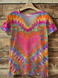 Women's Hippie Print V-neck T-shirt elevenforest