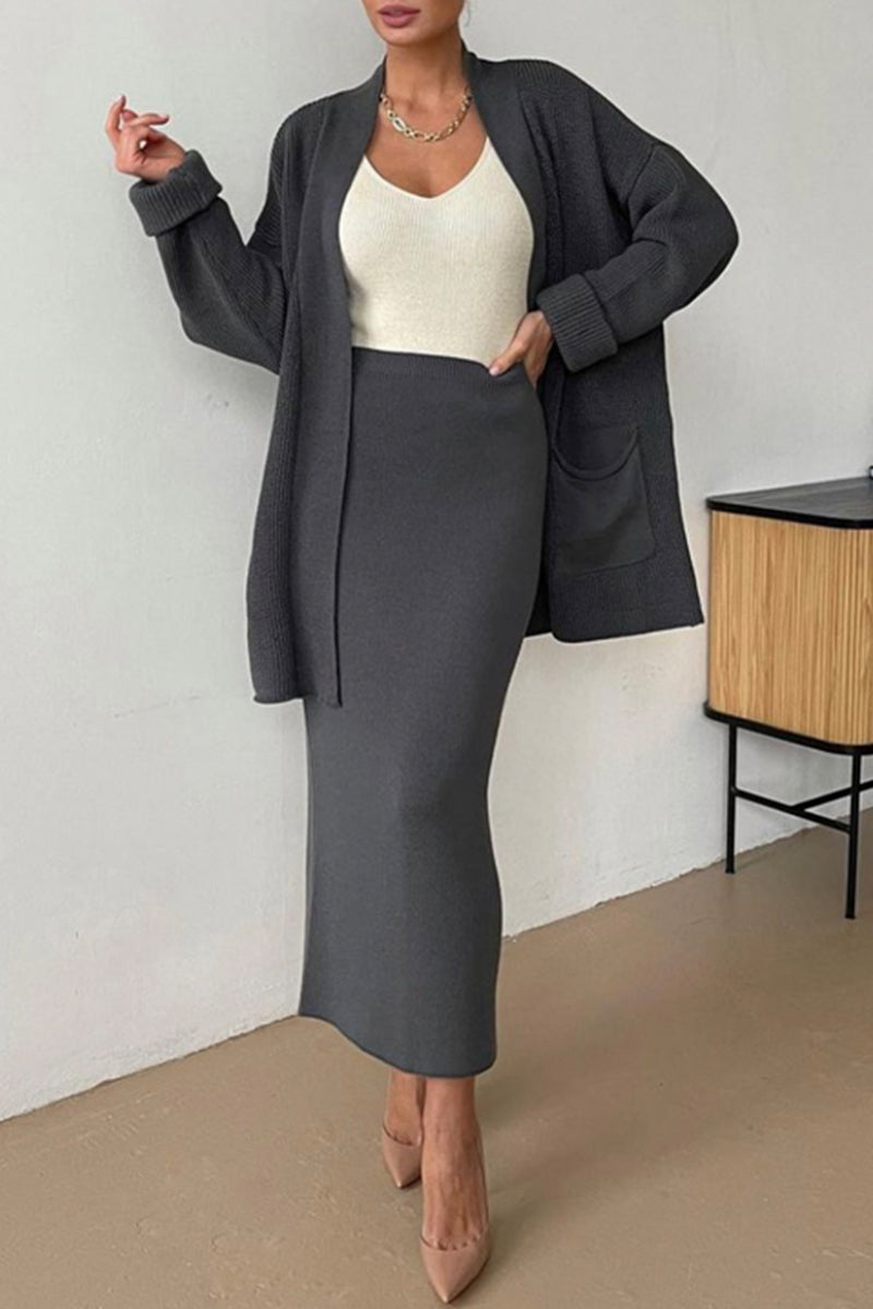 Simplicity Cardigan Collar Long Sleeve Two Pieces