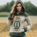 Women's Irish Celtic Knot Harp Jacquard Contrast Hooded Sweater elevenforest