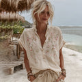 Women's Vintage Embroidery Floral Art Short Sleeve Shirt elevenforest