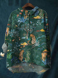 Watercolor Plants And Animals Print Cotton And Linen Shirt