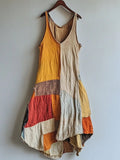 Vintage Patchwork Art Linen Blend Midi Dress elevenforest
