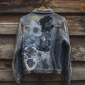 Vintage Flowers Fiber Art Patchwork Denim Jacket elevenforest
