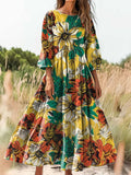 Women's Floral Art Print Cotton Crew Neck Dress