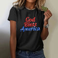 Comstylish Women's Independence Day God Bless America Sequin Print Round Neck Short Sleeve T-shirt