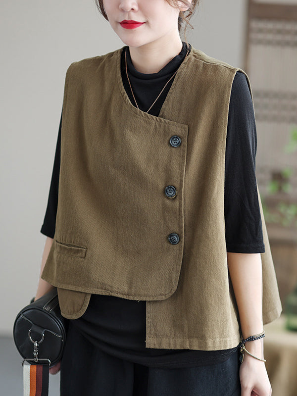 Asymmetric Color Buttoned Vest Top