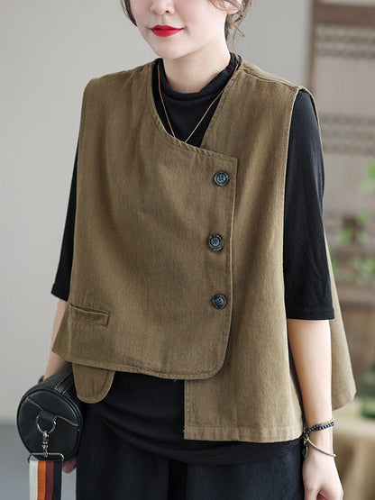 Asymmetric Color Buttoned Vest Top