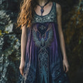 Raven Embroidered Vintage Lace Women's Linen Vest Dress elevenforest