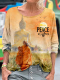 Comstylish Walk For Peace Watercolor Art Crew Neck Comfy T Shirt