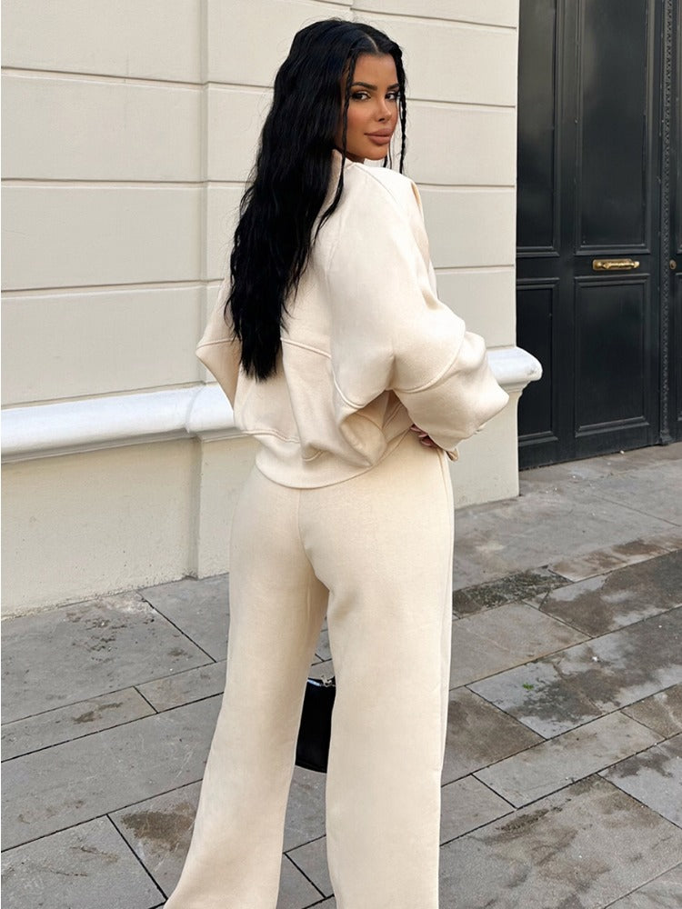 Taruxy Lace Up Pant Sets Loose V Neck Cardigan Woman Autumn Winter Sports Pants 2 Piece Sets Outfits
