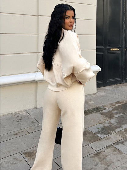 Taruxy Lace Up Pant Sets Loose V Neck Cardigan Woman Autumn Winter Sports Pants 2 Piece Sets Outfits