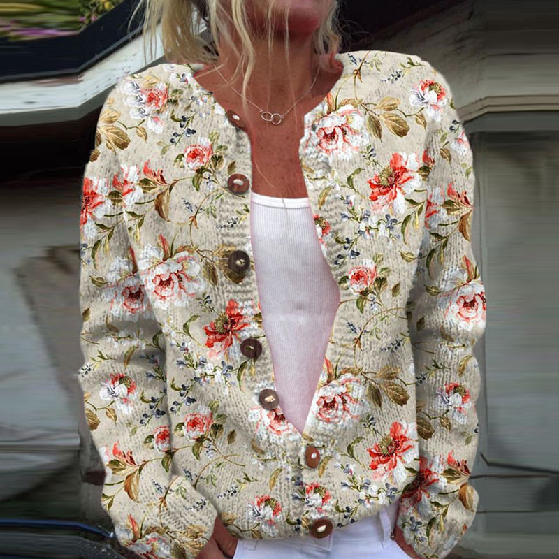 Vintage Tribal Floral Art Print Knit Button Sweater elevenforest