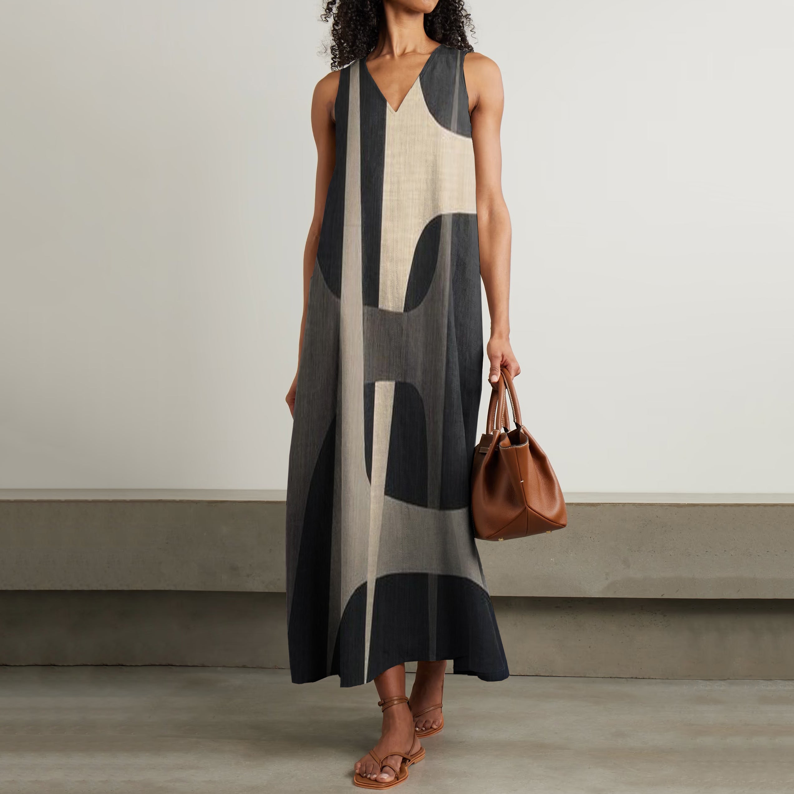 Women's Vintage Geometric Color Contrast Art Sleeveless Dress elevenforest