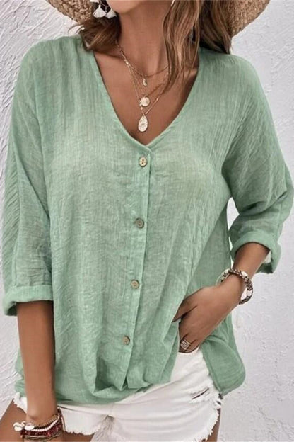 Simplicity Buttons V Neck Tops
