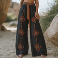 Vintage Bohemian Casual Holiday Style Linen Long Loose Wide-leg Pants elevenforest