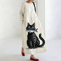 Comstylish Women's Japanese Artistic Fun Cat Pattern Linen Dress