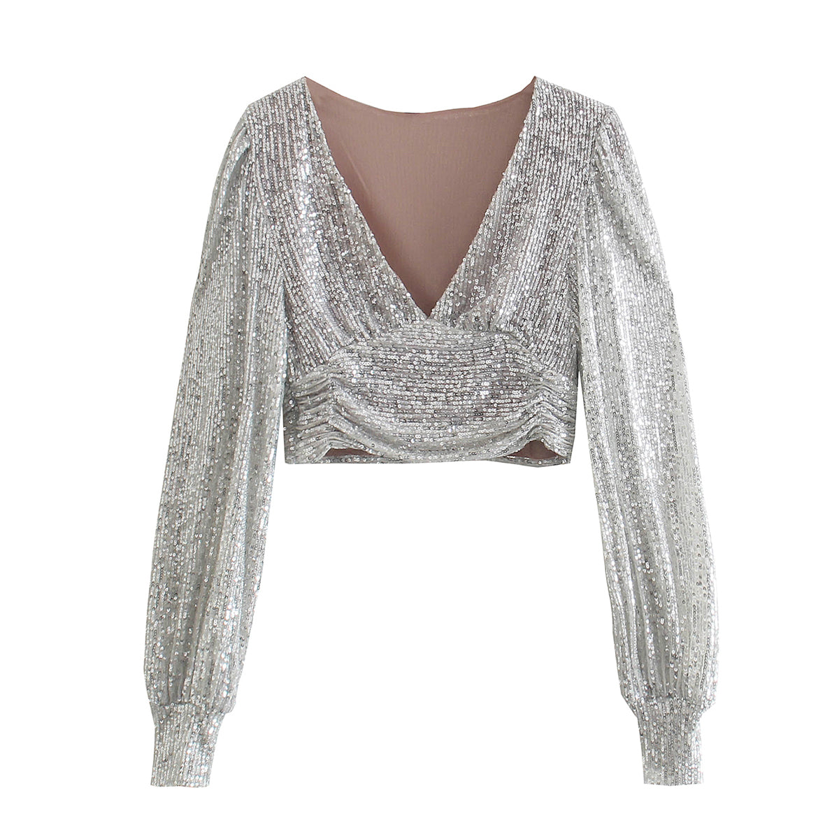 Clothing Party Puff Sleeve Sequined Blouse Long Sleeve Top