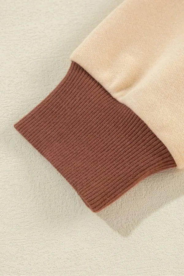 Light French Beige Striped Patchwork Collar Sweatshirt