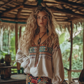 Retro Boho Art Embroidery Print Cotton And Linen V-neck Loose Shirt elevenforest