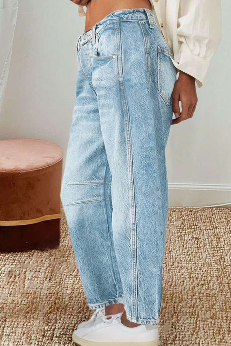 Distressed Contrast Mid Waist Denim Jeans