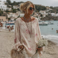 Women's Roses Print Crew Neck Linen Blend T-shirt elevenforest
