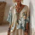 Vintage Floral Art Linen Long Sleeve Shirt elevenforest