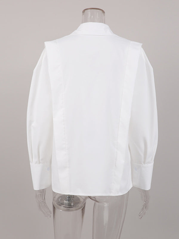 Long Sleeves Loose Buttoned Color Lapel Blouses&shirts Tops