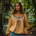 Retro Floral Tribal Embroidery Art Cotton And Linen Blend Loose Blouse elevenforest