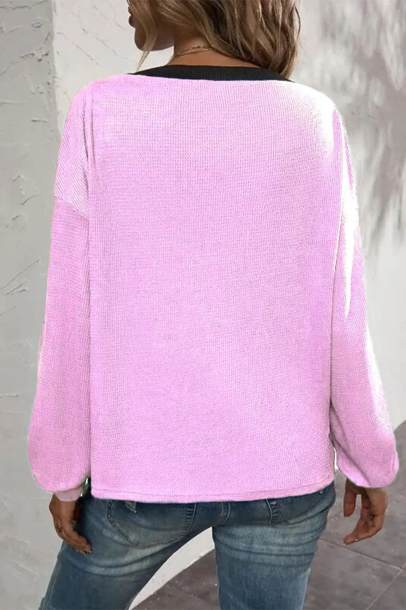 Patchwork Buttons V Neck T-shirts(7 Colors)