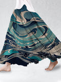 Vintage Japanese Art  Wave Cotton Linen Flowy Skirt elevenforest